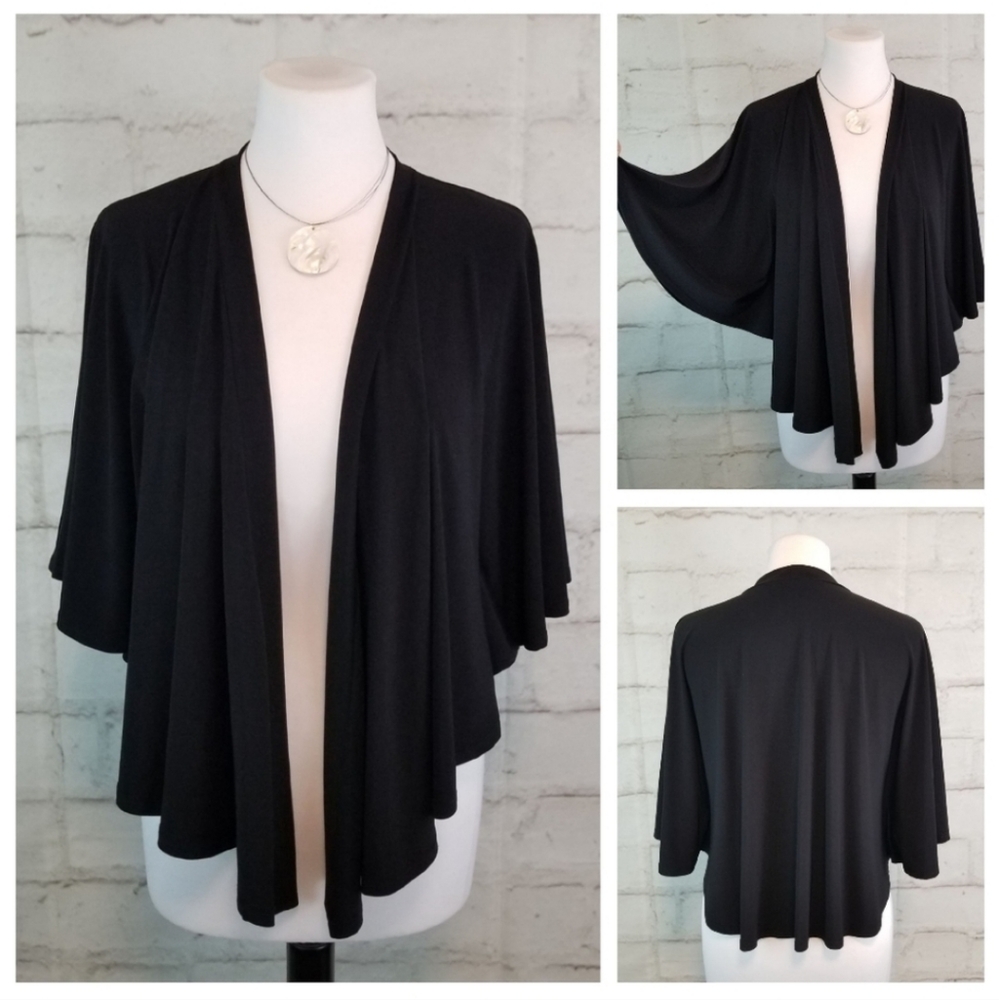 Tradition XL Black Open-Front Batwing Sleeve Shrug